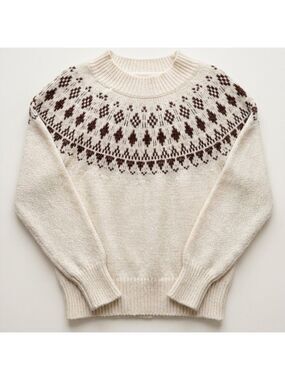 Melrose and Market Cream Fair Isle Knit Sweater Medium Brown Pattern Pullover